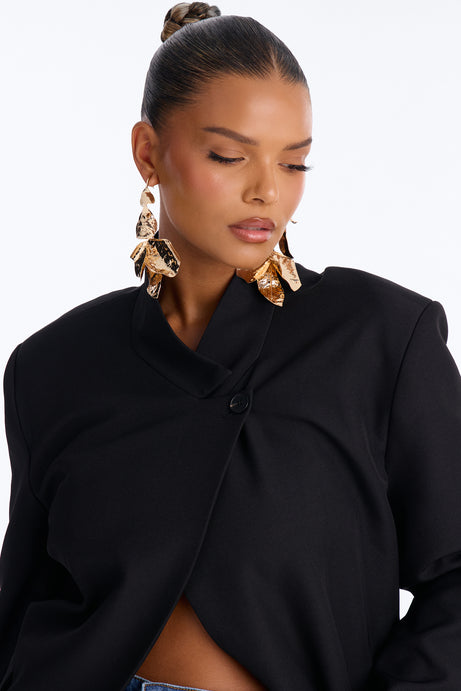 Gianna Cross Front High Collar Open Blazer