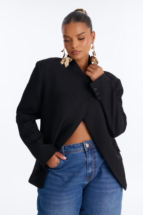 Gianna Cross Front High Collar Open Blazer