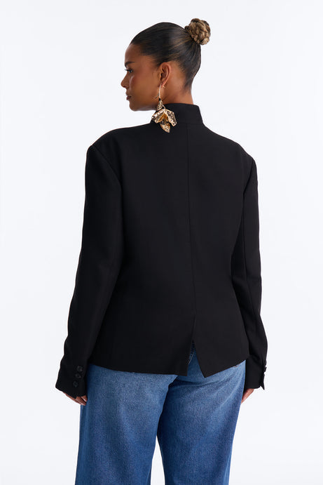 Gianna Cross Front High Collar Open Blazer