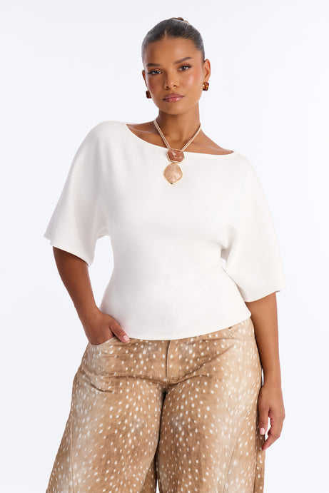 Cici Cinched Waist Short Sleeve Top - Ivory