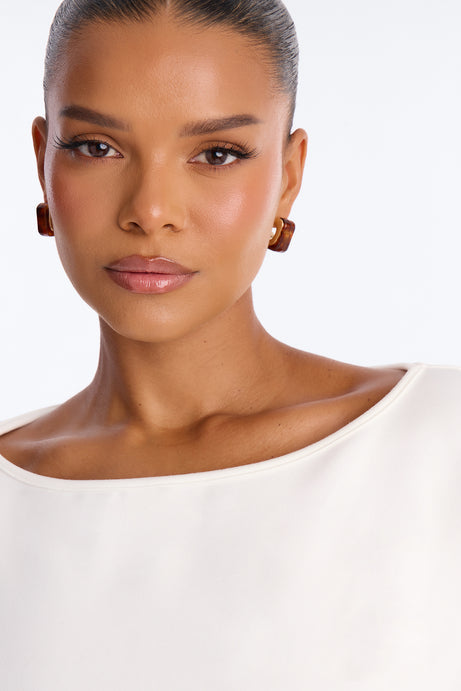 Cici Cinched Waist Short Sleeve Top - Ivory