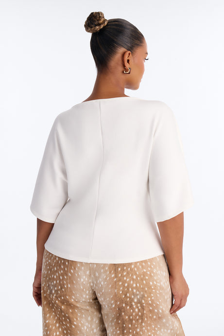 Cici Cinched Waist Short Sleeve Top - Ivory