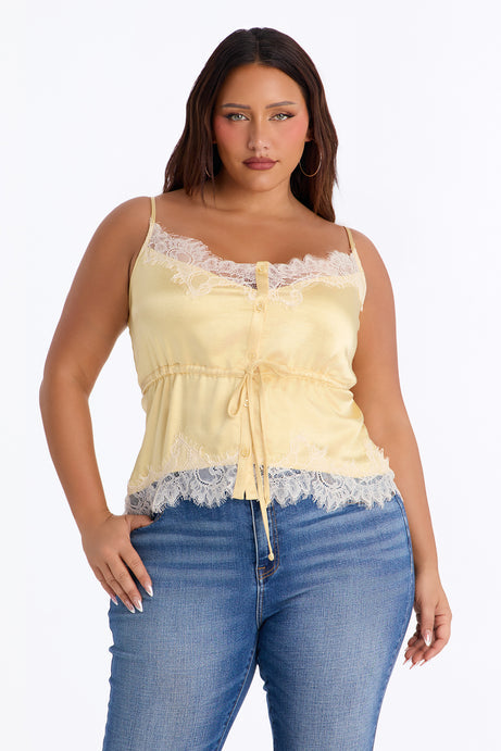Kya Laced Satin Cami Top - Butter Yellow