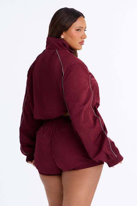 Make A Move Windbreaker Cropped Funnel Neck Jacket - Burgundy