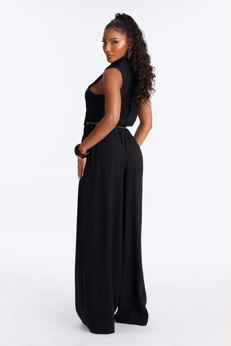 Vacation Nights Linen Pant Set - Black