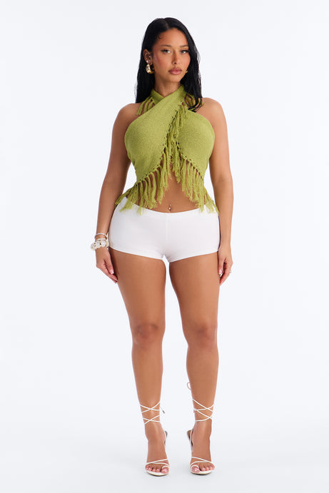 Living On Sunshine Fringe Sweater Halter Top