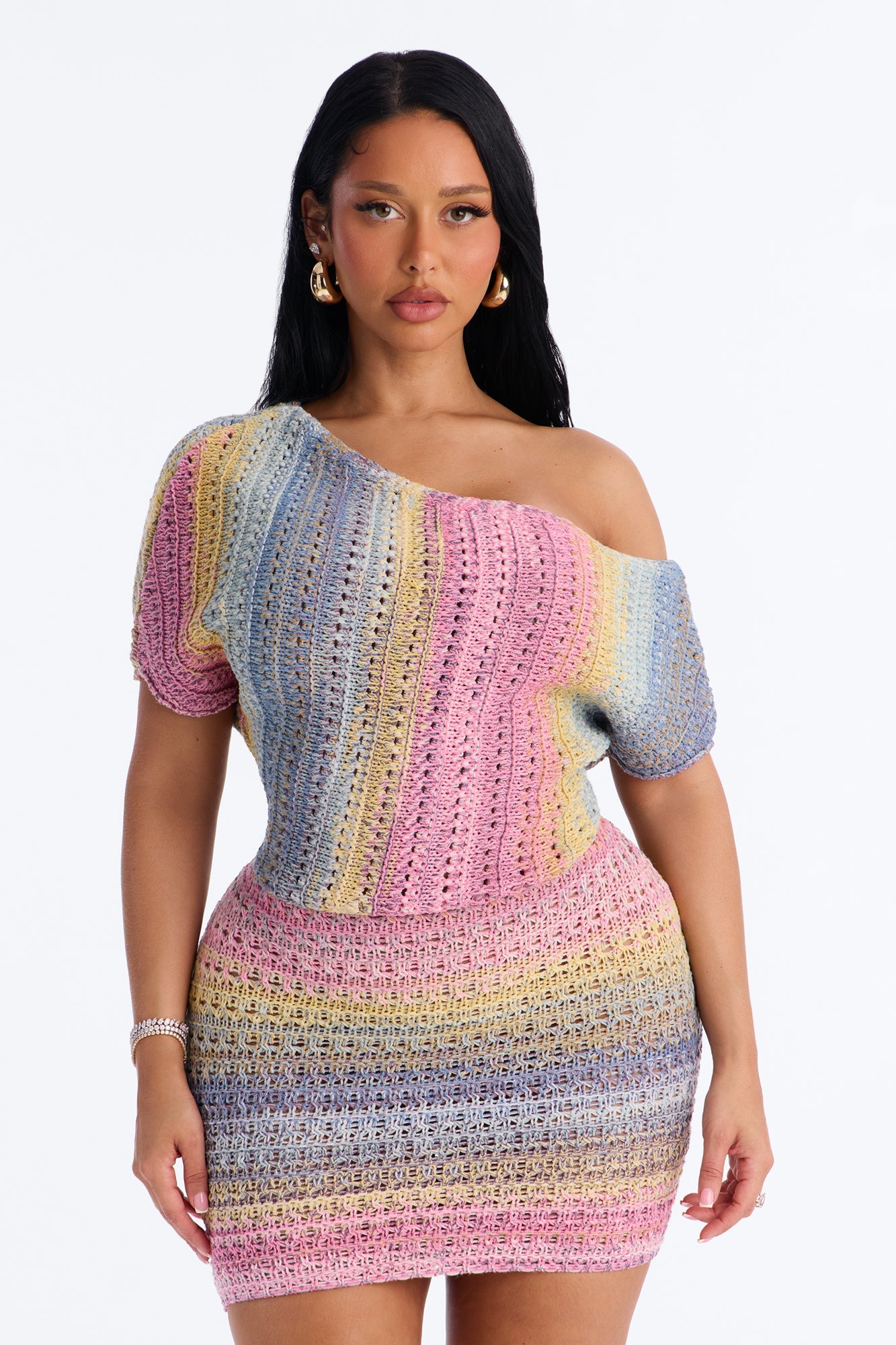 Jayla One Shoulder Sweater Mini Dress - MultiColor