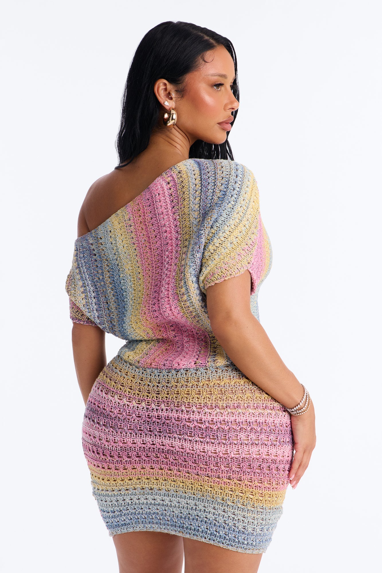 Jayla One Shoulder Sweater Mini Dress - MultiColor