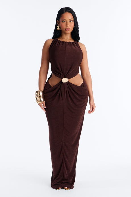 Alena Draped Maxi Dress - Brown