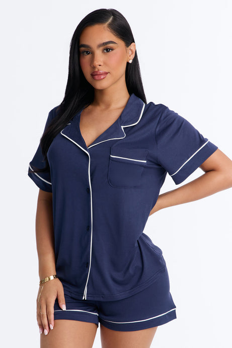 In The Morning PJ Short Sleeve Short Set - Navy