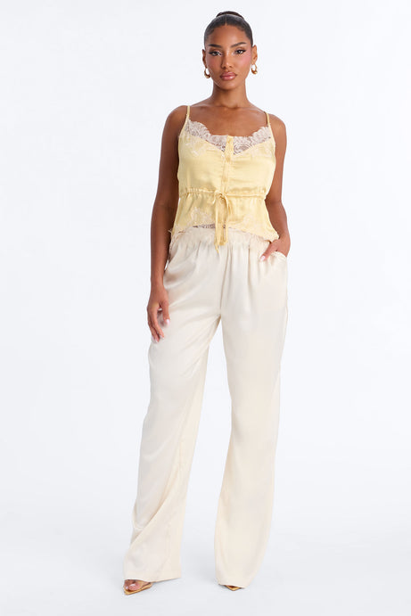 Kya Laced Satin Cami Top - Butter Yellow