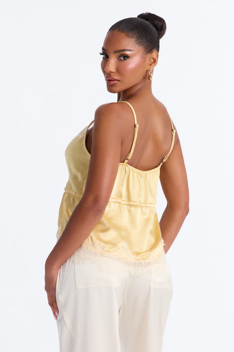 Kya Laced Satin Cami Top - Butter Yellow