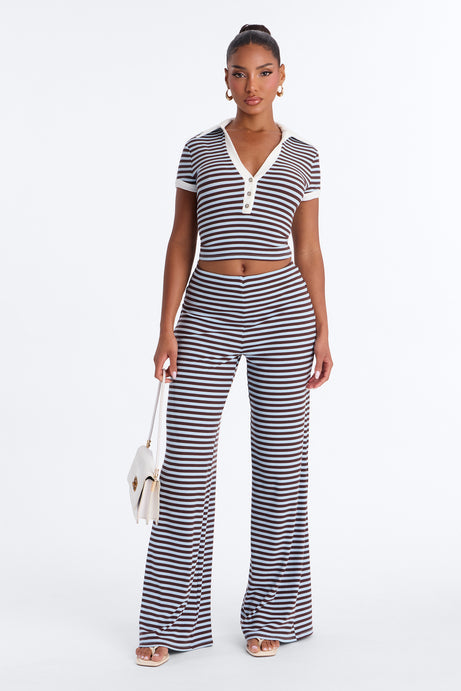 Thinking About You Ribbed Pant Set - Brown/combo