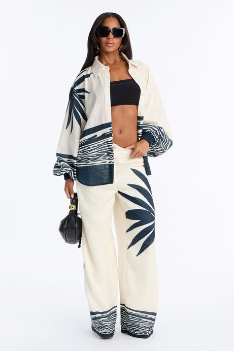 Resort Statement Linen Pant Set - Ivory/combo