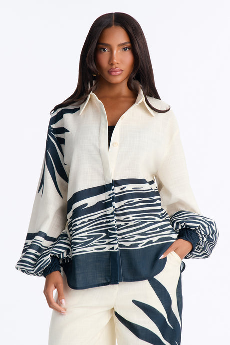 Resort Statement Linen Pant Set - Ivory/combo