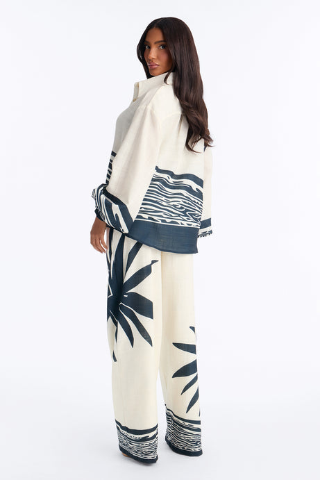 Resort Statement Linen Pant Set - Ivory/combo