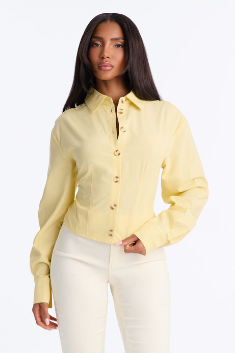 Blair Poplin Cinched Waist Long Sleeve Shirt - ButterYellow