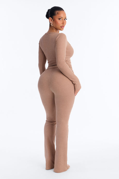Marissa Long Sleeve Waffle Pant Set - Taupe