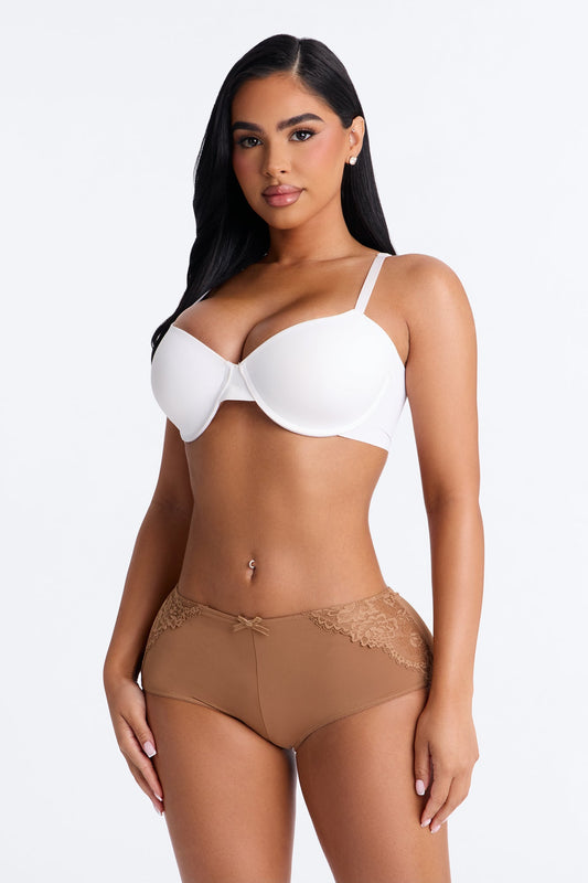 The Right Way Microfiber Lace Boyshort Panty - Mocha