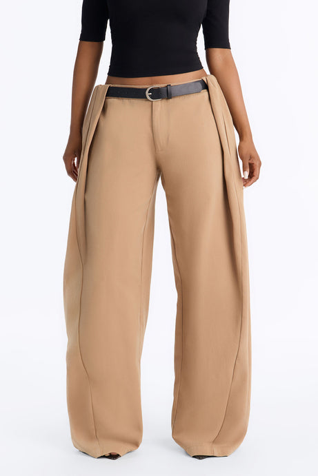 Desert Muse Gathered Pleat Wide Leg Belted Pant - Taupe