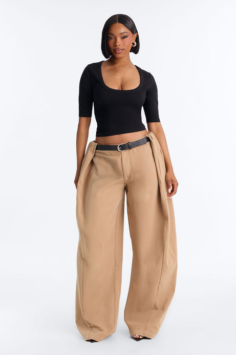 Desert Muse Gathered Pleat Wide Leg Belted Pant - Taupe