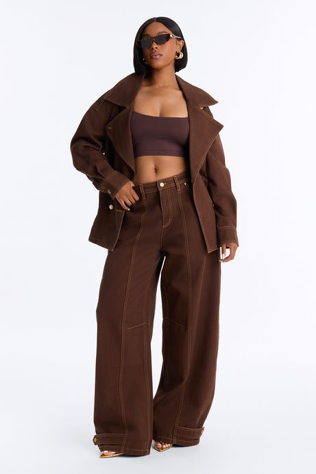 City Limits Barrel Leg Twill Pant - Brown