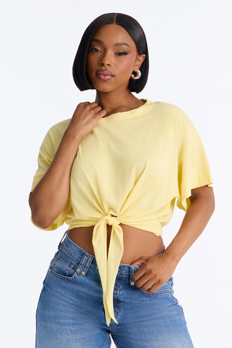 Emily Tie Front Top - Butter Yellow