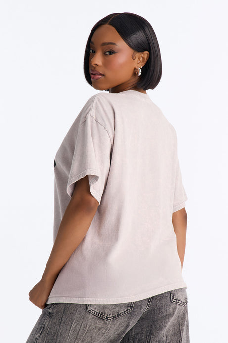 Grills And Chains Washed Oversized Tee - Light Grey