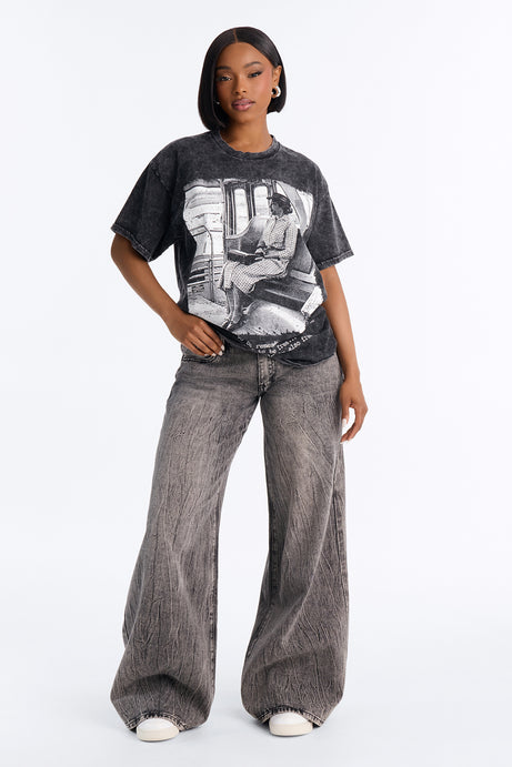 Rosa Parks Remembered Washed Oversized Tee - Charcoal