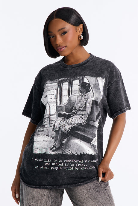 Rosa Parks Remembered Washed Oversized Tee - Charcoal