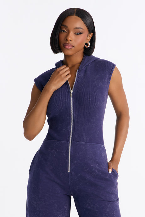 Melanie Sleeveless Hooded Terry Jumpsuit