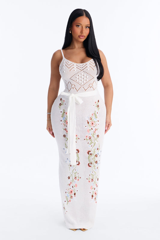 Soft Focus Crochet Maxi Dress - White