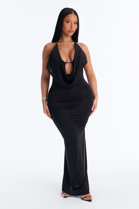 Jennifer Cowl Maxi Dress - Black