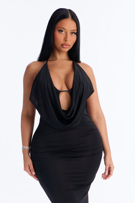 Jennifer Cowl Maxi Dress - Black