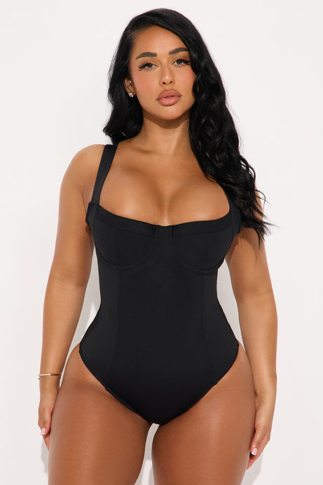 Delvina Snatched Sculpting Lace Up Underwire 1 Piece Swimsuit - Black