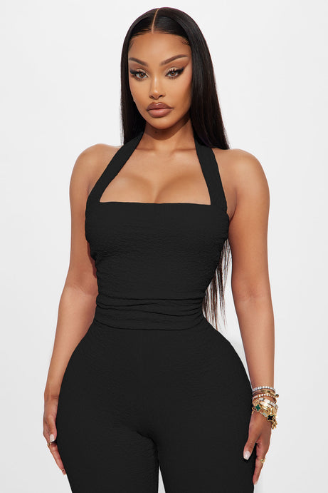 Delilah Textured Halter Capri Pant Set - Black