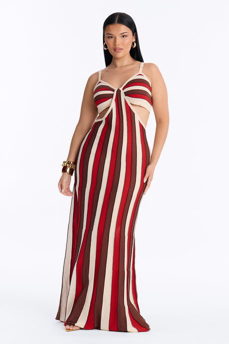 Sunlit Touch Striped Maxi Dress - Rust/combo