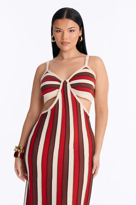 Sunlit Touch Striped Maxi Dress - Rust/combo