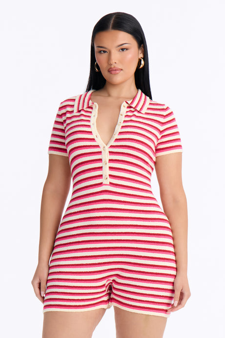 Candy Striped Cutie Short Sleeve French Terry Romper