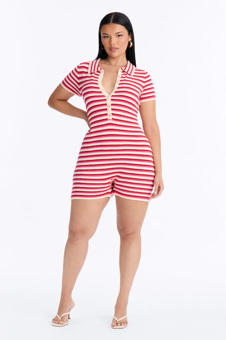 Candy Striped Cutie Short Sleeve French Terry Romper