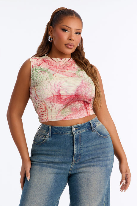 Urban Canvas Mesh Mock Neck Sleeveless Top - Red/combo