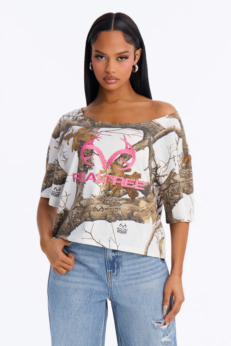 Realtree Logo Off Shoulder Tee - White/combo