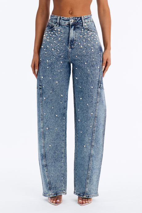 Clutching Her Pearls Embellished Loose Fit Jeans