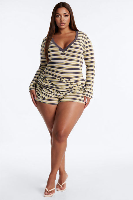 Downtown Stripes Wrap Skirt Romper
