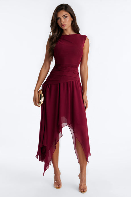 Roxi Mesh Midi Dress - Wine