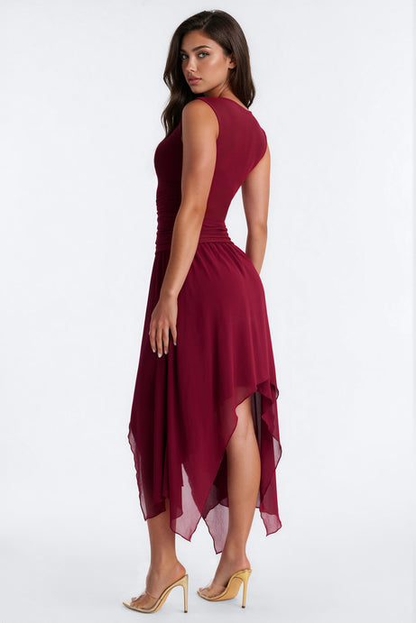 Roxi Mesh Midi Dress - Wine