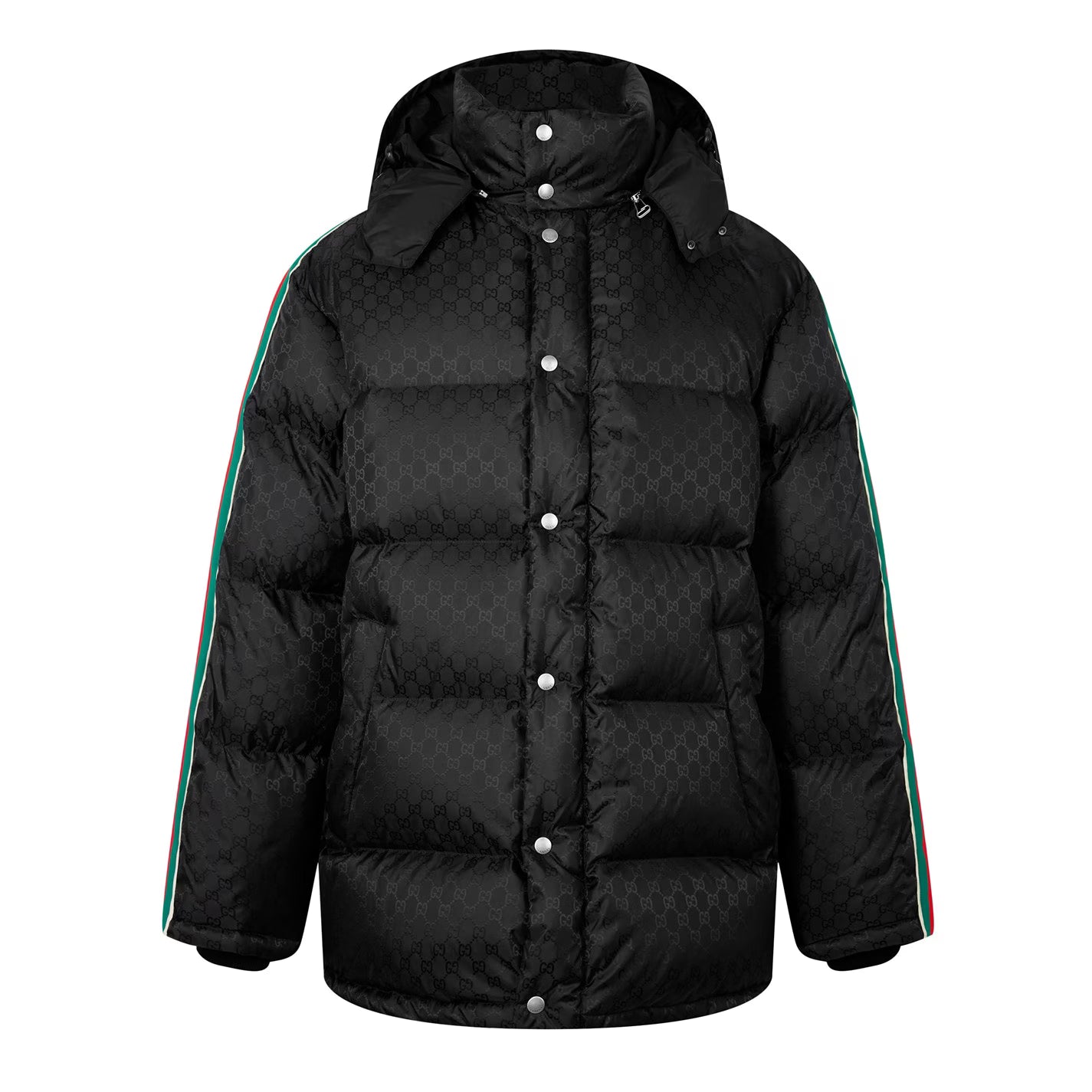 Men's GG Nylon Jacquard Web Long Sleeve Short Puffer Jacket