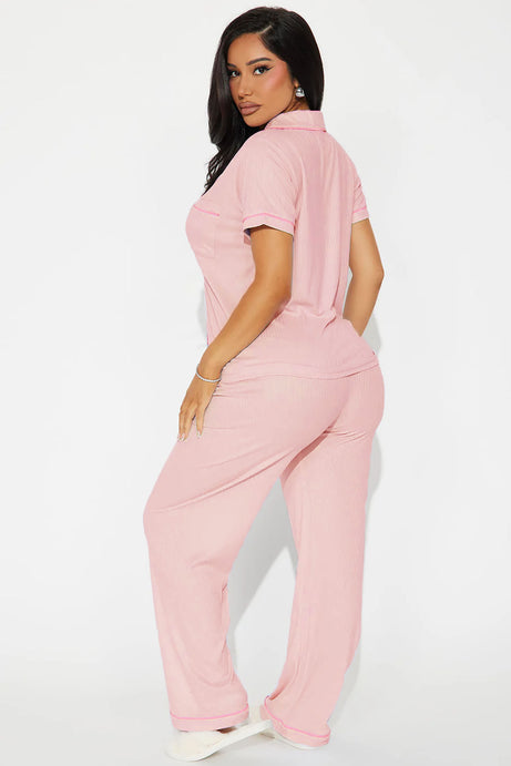 Chill Vibes Only Ribbed PJ Pant Set - Mauve/combo