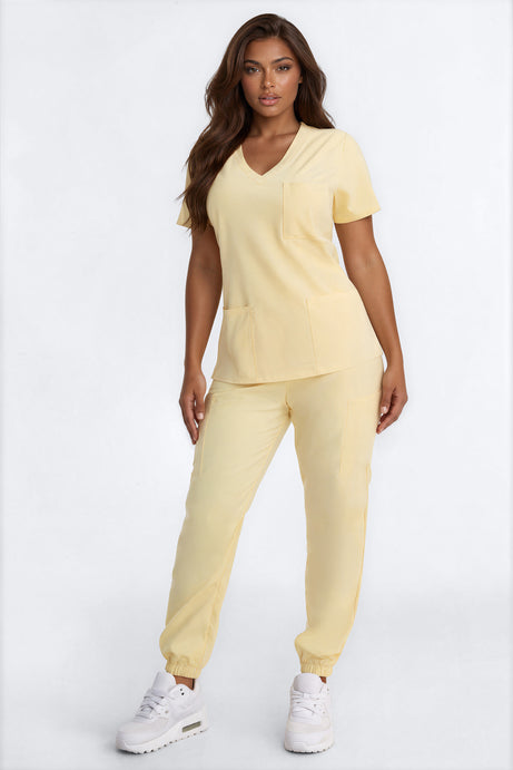 Working Overtime Jogger 4FLEX Uniform Scrub Set - Butter Yellow