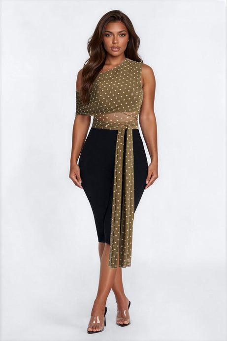 Kylie Polka Dot Off Shoulder Mesh Top